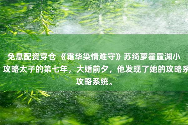 免息配资穿仓 《霜华染情难守》苏绮萝霍霆渊小说：攻略太子的第七年，大婚前夕，他发现了她的攻略系统。
