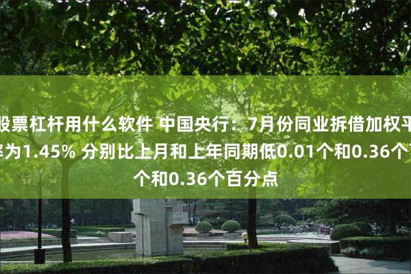 股票杠杆用什么软件 中国央行：7月份同业拆借加权平均利率为1.45% 分别比上月和上年同期低0.01个和0.36个百分点